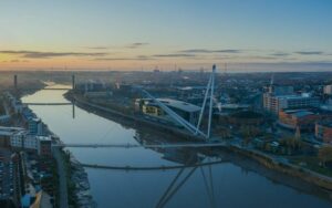 Aerial view of Newport City, South Wales, representing the local broadband coverage area