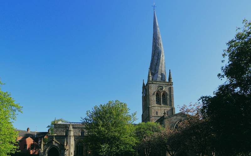 The Crooked Spire of St Mary and All Saints Church in Chesterfield, representing the local broadband coverage area