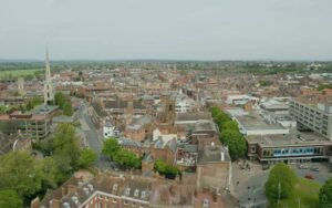 Aerial view of Worcester England, representing the local broadband coverage area