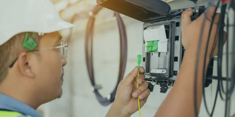 Engineer installing full fibre to the premises