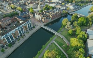 Aerial view of Bedford UK, representing the local broadband coverage area